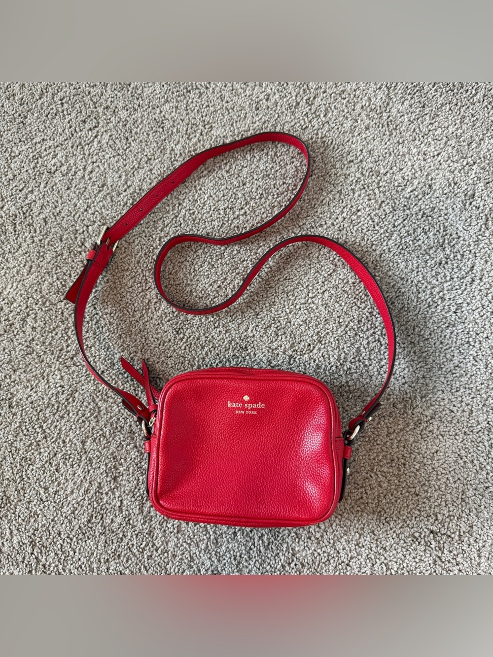 kate spade Red Pebbled Leather Crossbody Dual Zipper Camera Bag